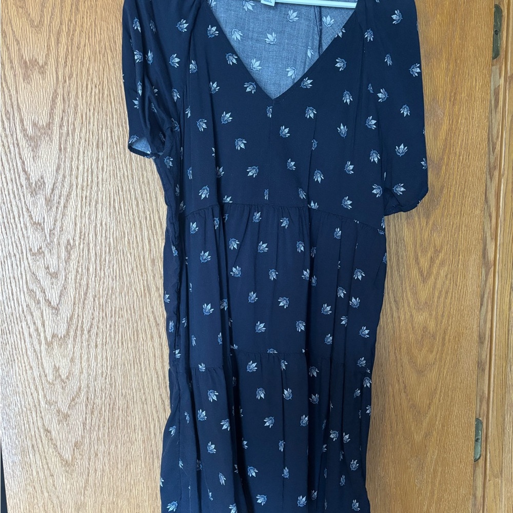Old Navy Blue V-Neck Mini Dress with Small Floral Print